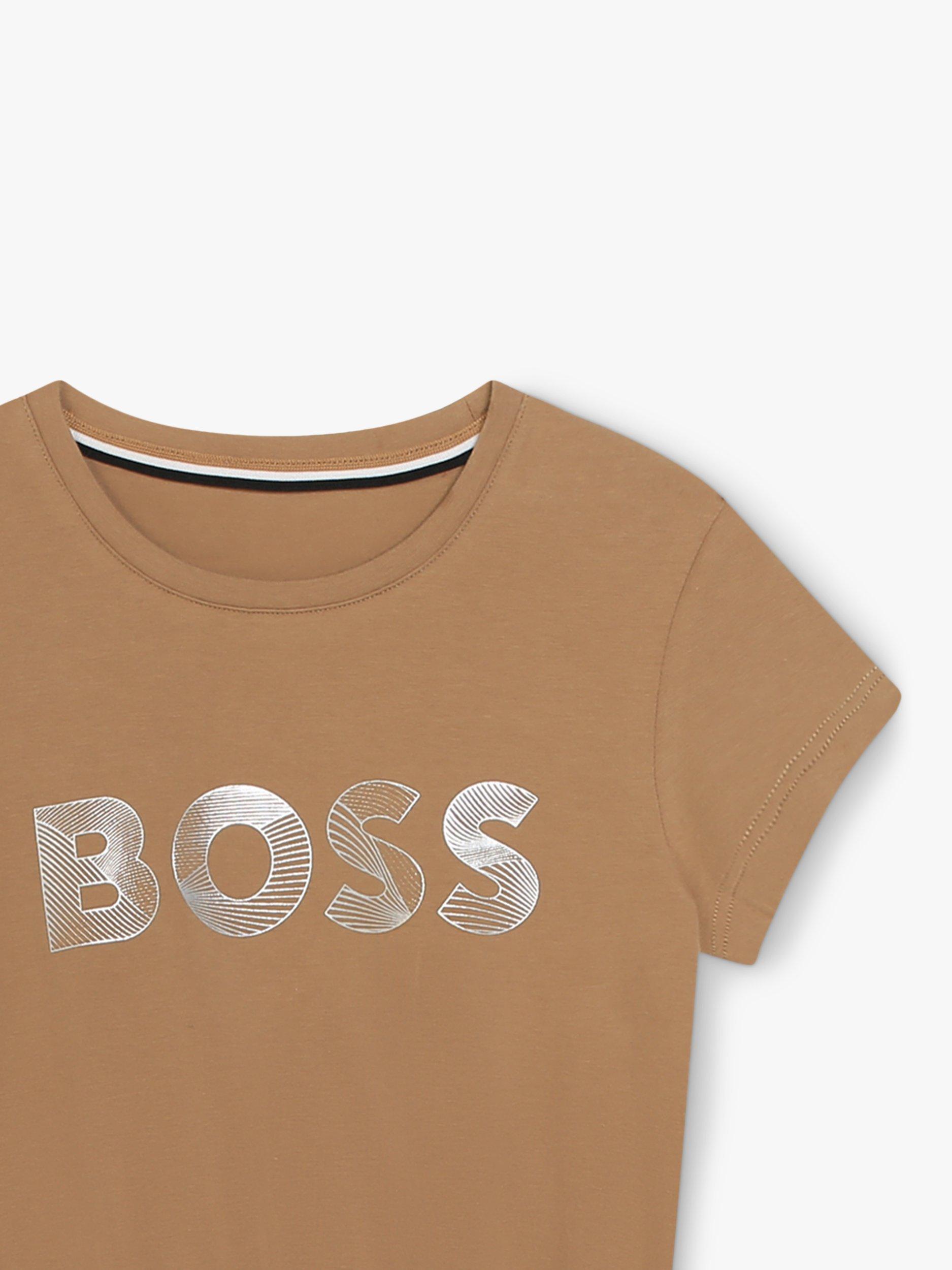 Product image 3 of 3, which shows BOSS Kids' Logo Short Sleeve Jersey Dress, Chocolate, 5 years