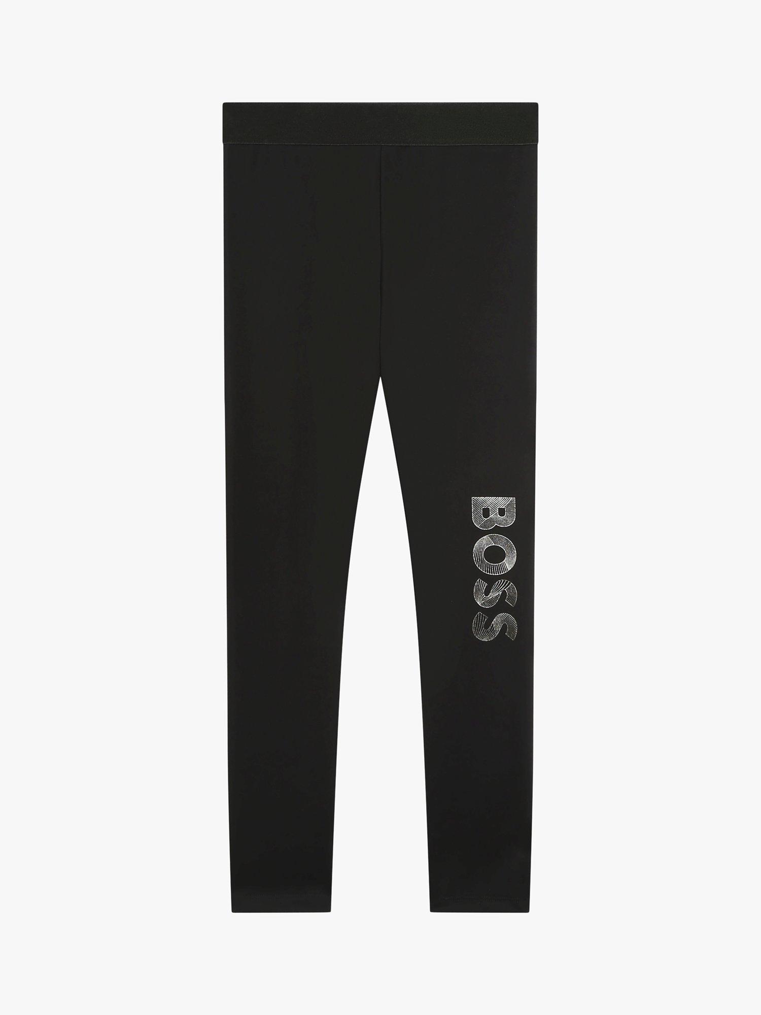 Product image 1 of 3, which shows BOSS Kids' Glossy Logo Leggings, Black, 4 years