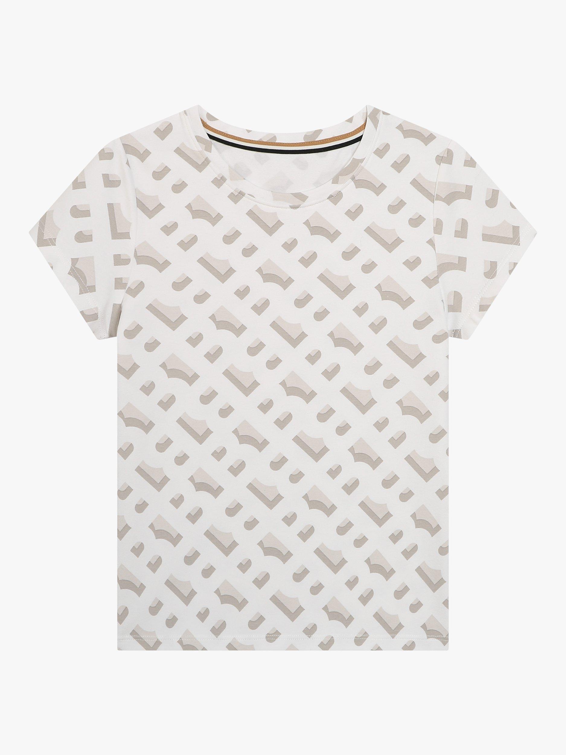 Product image 1 of 2, which shows BOSS Kids' Monogram Print Logo Short Sleeve T-Shirt, White, 6 years