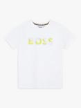 BOSS Kids' Shiny Print Logo Short Sleeve T-Shirt, White