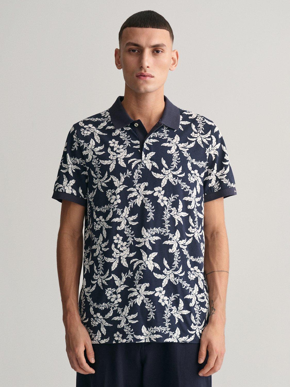GANT Vintage Hawaiian Polo Shirt, Navy/White