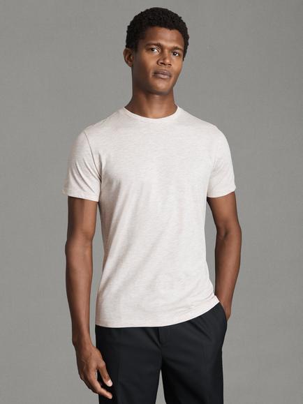 Reiss Bless Cotton Blend Crew Neck T-Shirt, Wheat Melange