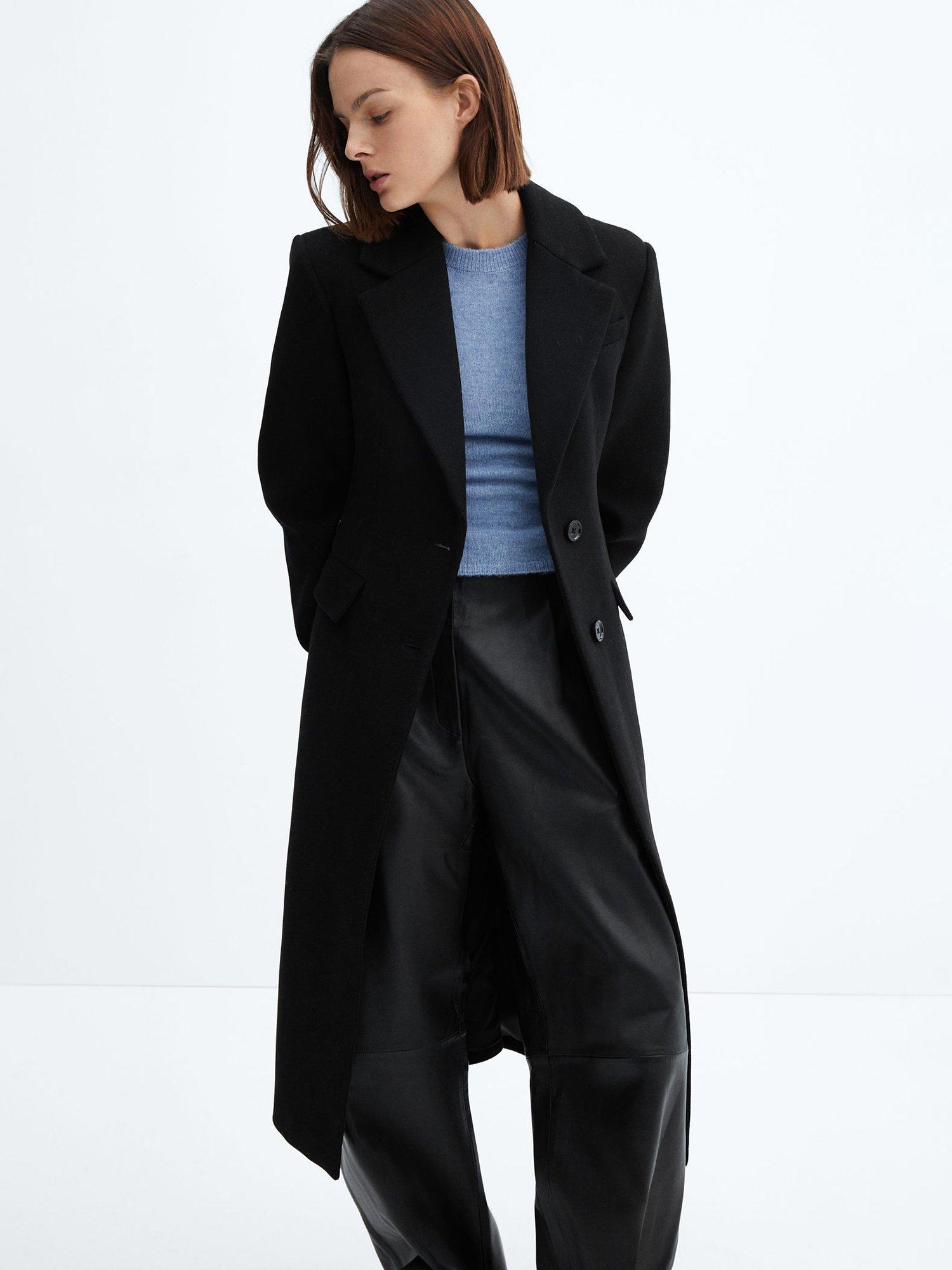 Mango Linda Wool Blend Tailored Coat Black