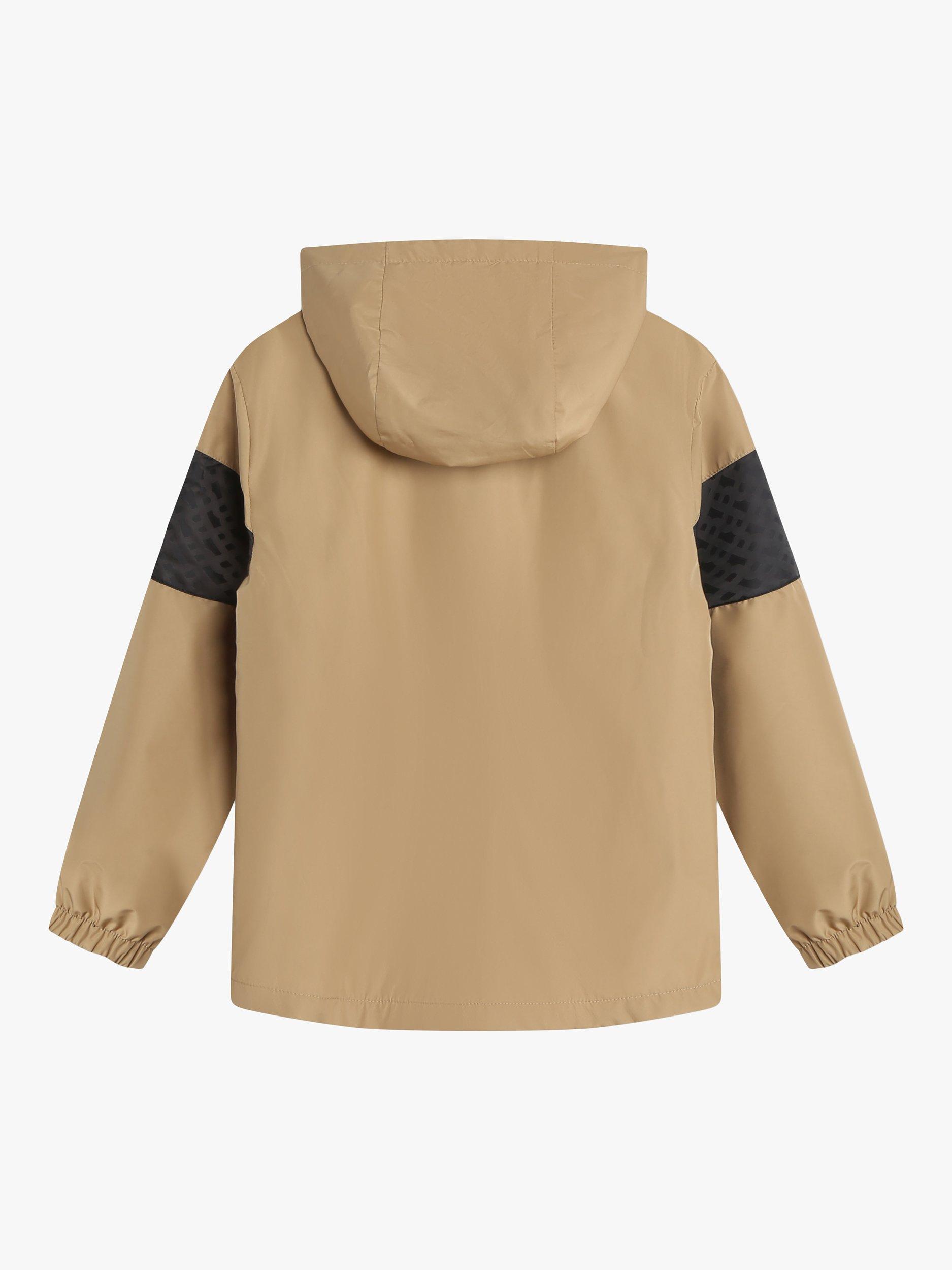 Product image 2 of 3, which shows BOSS Kids' Monogram Logo Water Repellent Hooded Windbreaker, Chocolate, 4 years