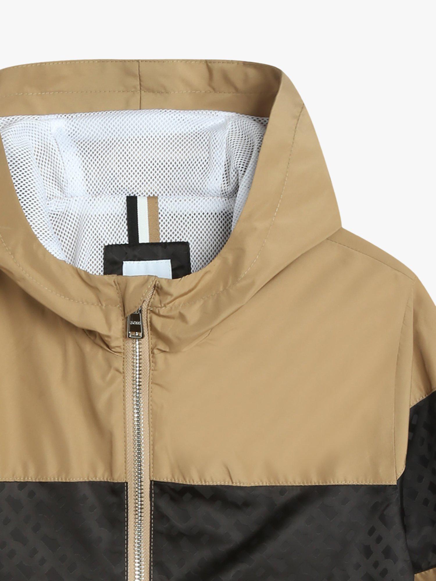 Product image 3 of 3, which shows BOSS Kids' Monogram Logo Water Repellent Hooded Windbreaker, Chocolate, 4 years