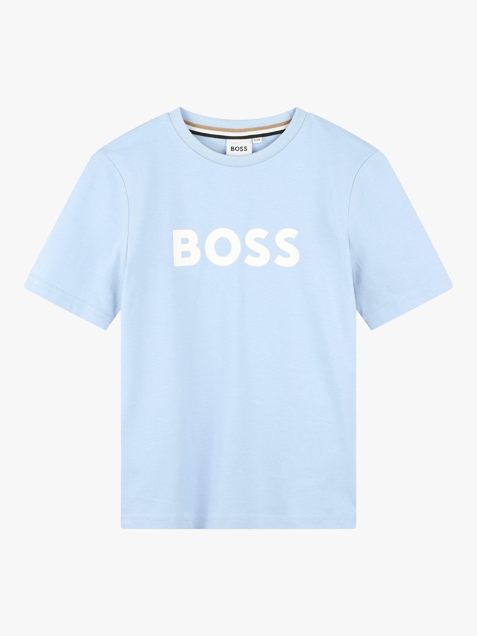 BOSS Kids' Logo Short Sleeve T-Shirt, Light Blue