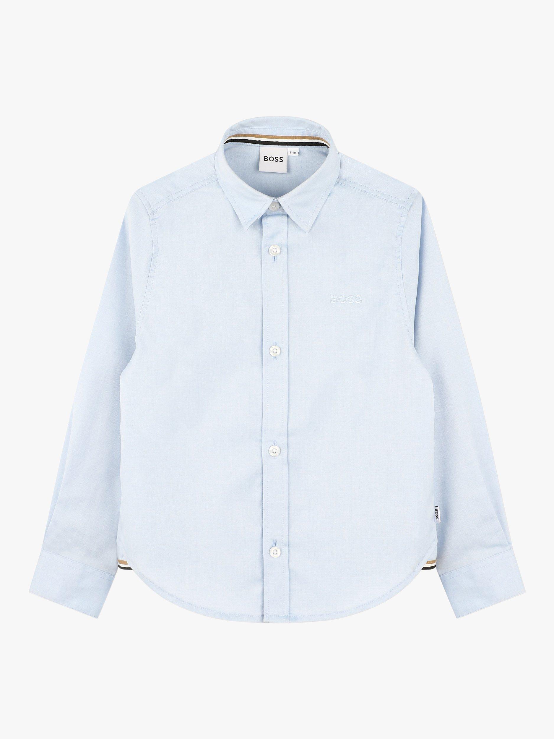 BOSS Kids' Cotton Long Sleeve Shirt, Blue