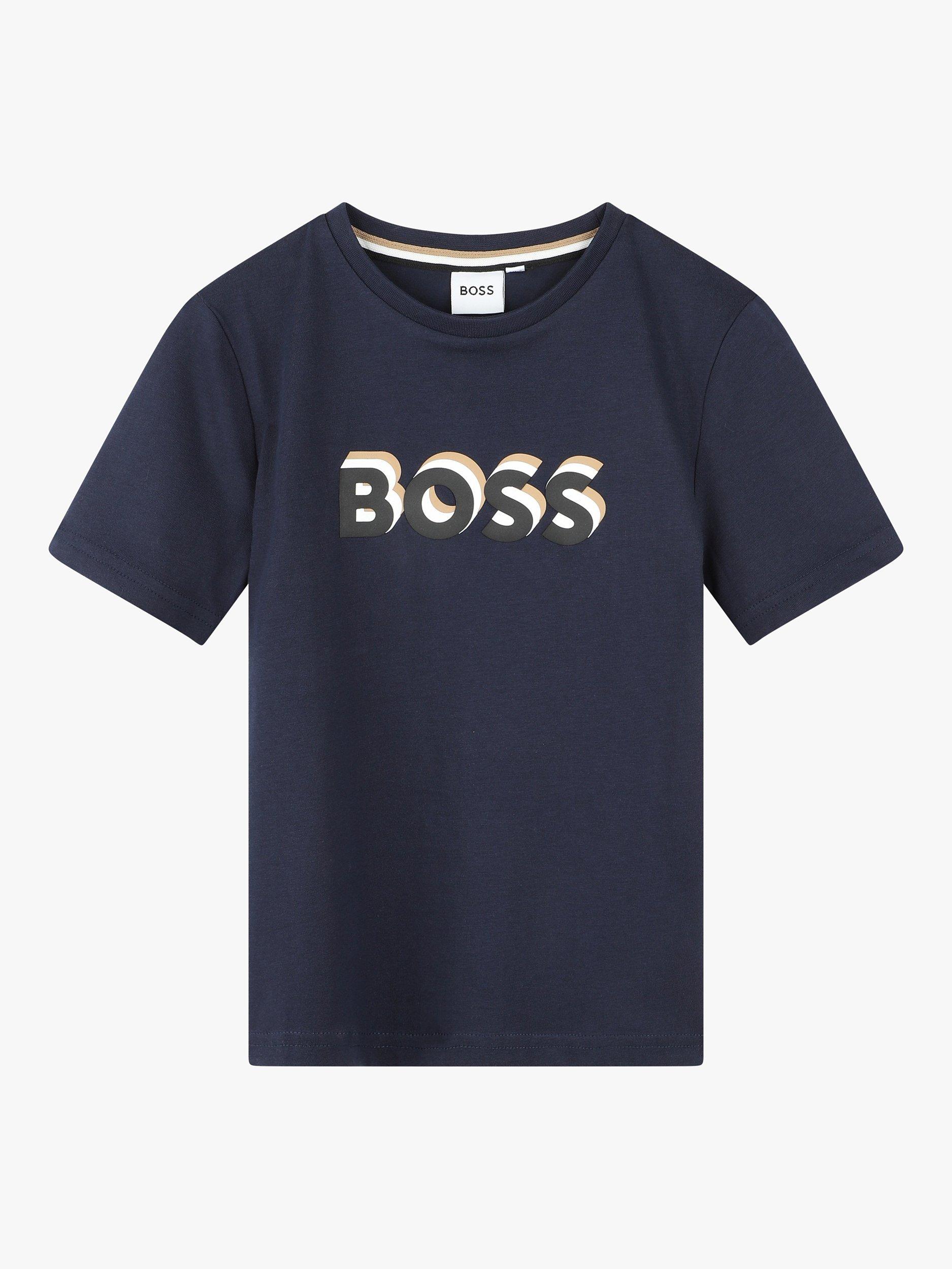 BOSS Kids' Embossed Logo Short Sleeve T-Shirt, Navy