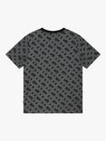 BOSS Kids' Slim Fit Monogram Print Logo Short Sleeve T-Shirt, Black