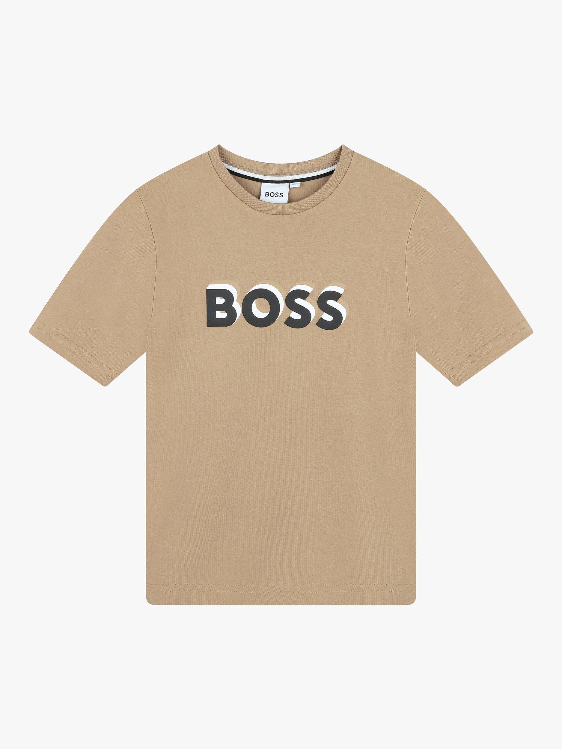 BOSS Kids' Embossed Logo Short Sleeve T-Shirt, Chocolate