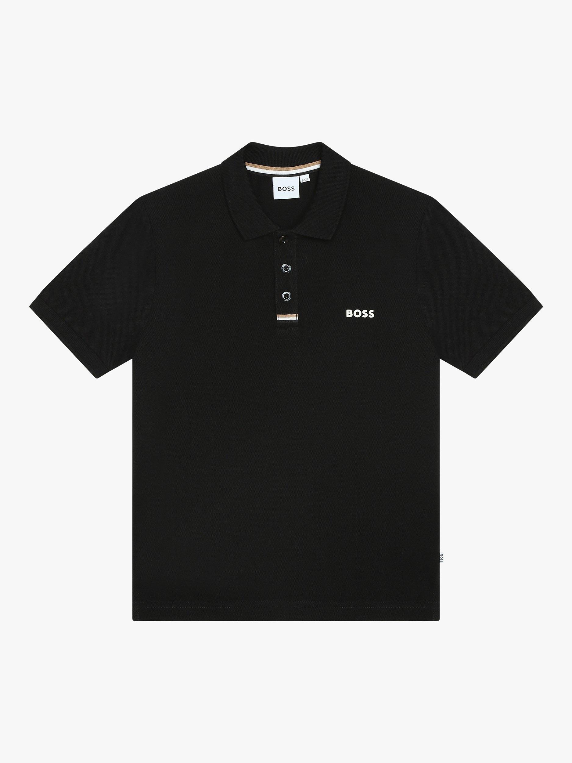 BOSS Kids' Short Sleeve Cotton Pique Polo Shirt, Black