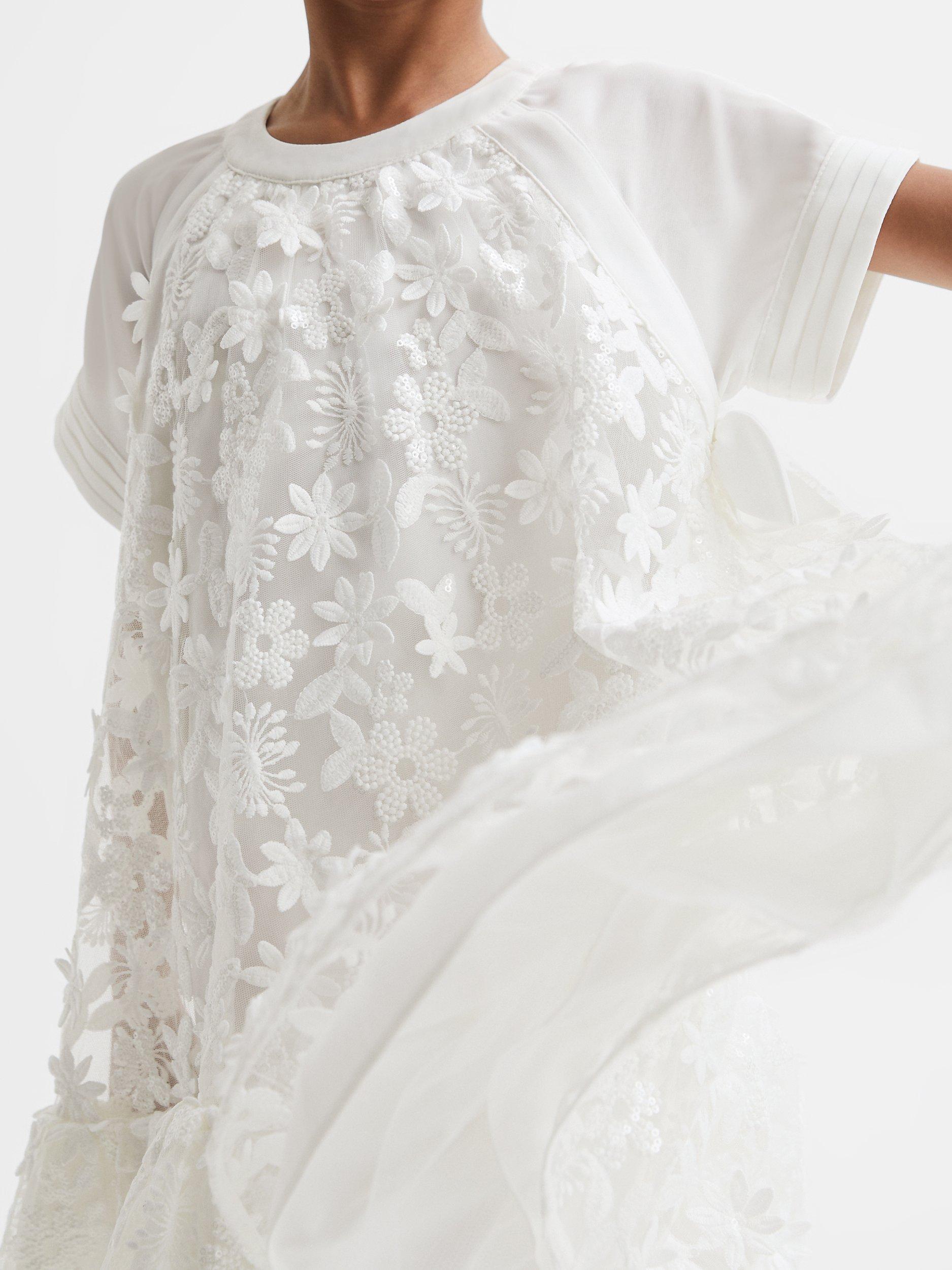 Product image 2 of 3, which shows Reiss Kids' Theo Floral Lace Dress, Ivory, 6-7 years