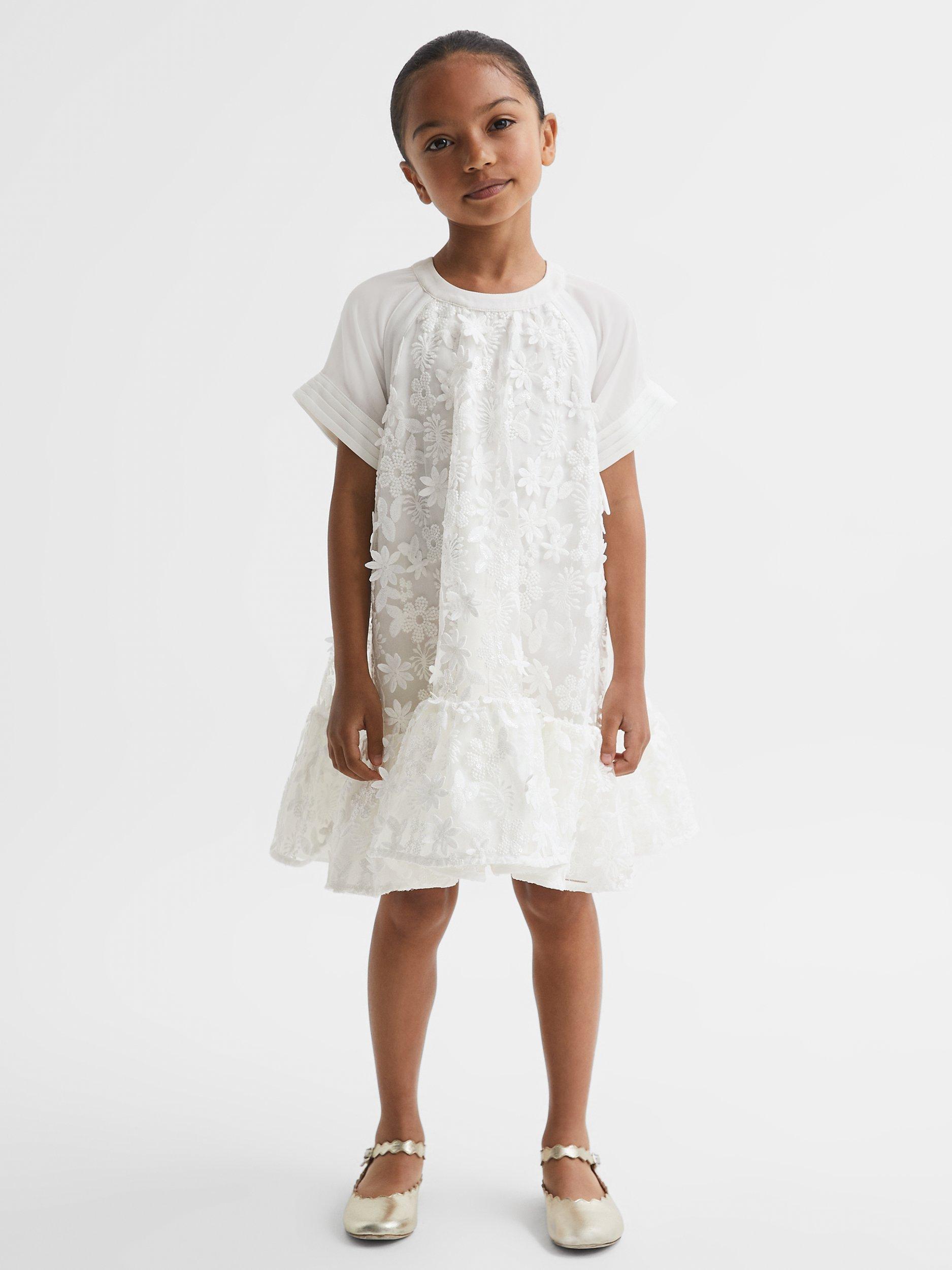 Product image 3 of 3, which shows Reiss Kids' Theo Floral Lace Dress, Ivory, 6-7 years