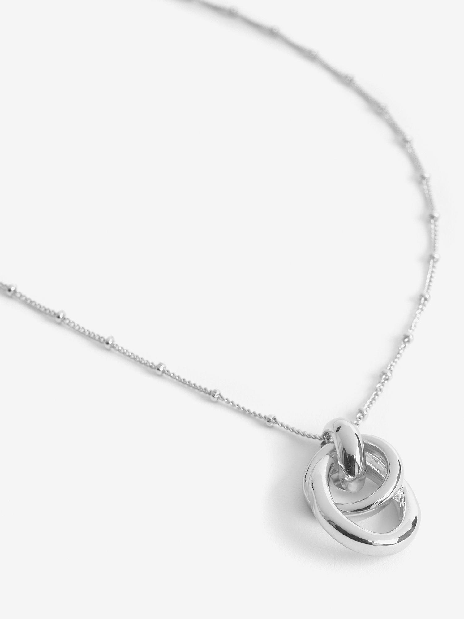 Mint Velvet Knot Pendant Beaded Chain Necklace, Silver
