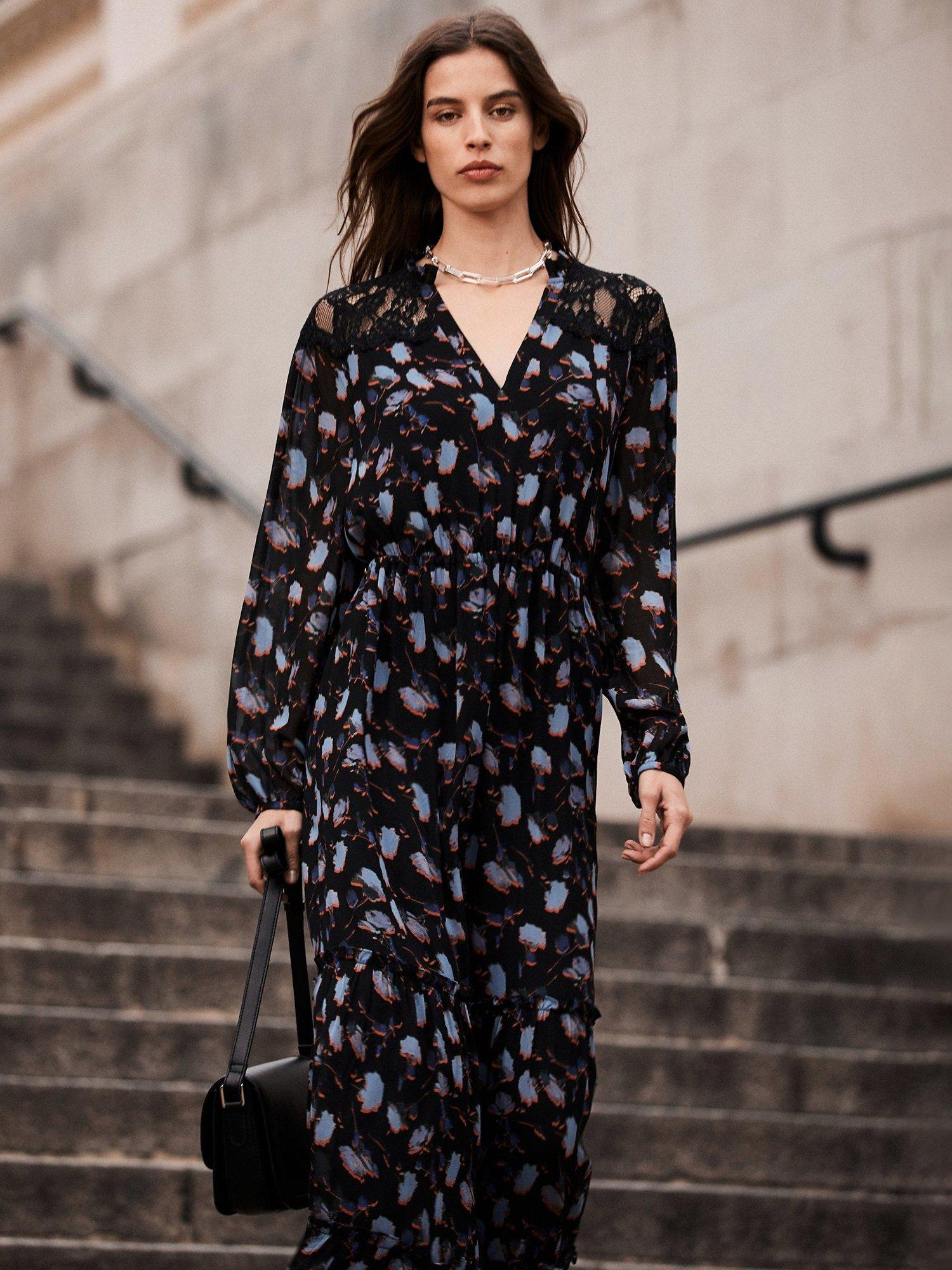 Mint Velvet Abstract Floral Print Maxi Dress Blue Multi