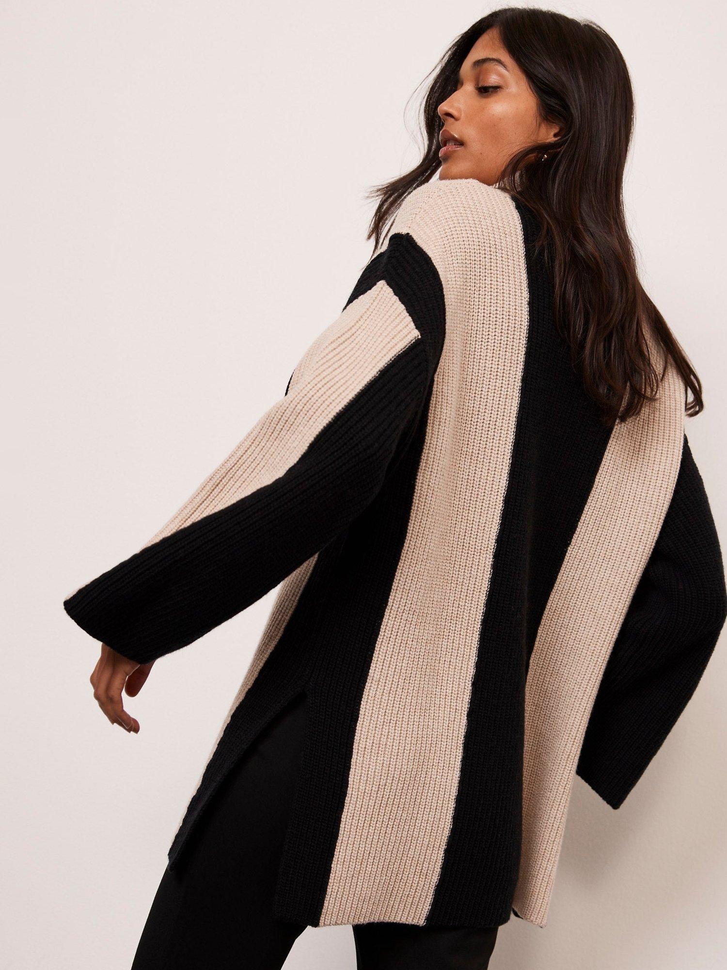 Mint Velvet Colour Block Stripe Longline Wool Blend Jumper, Neutral