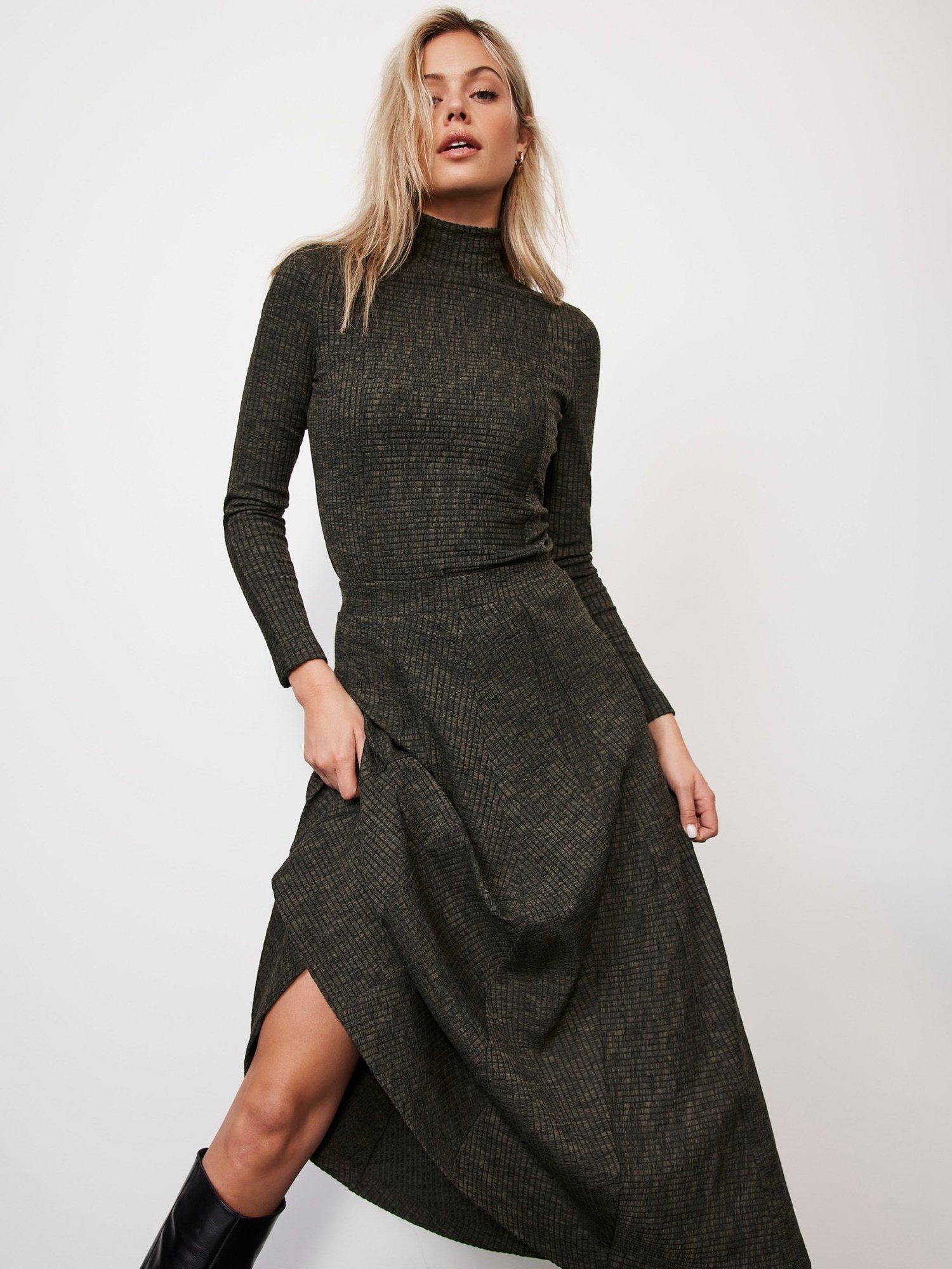 Mint Velvet Panelled Maxi Skirt, Khaki