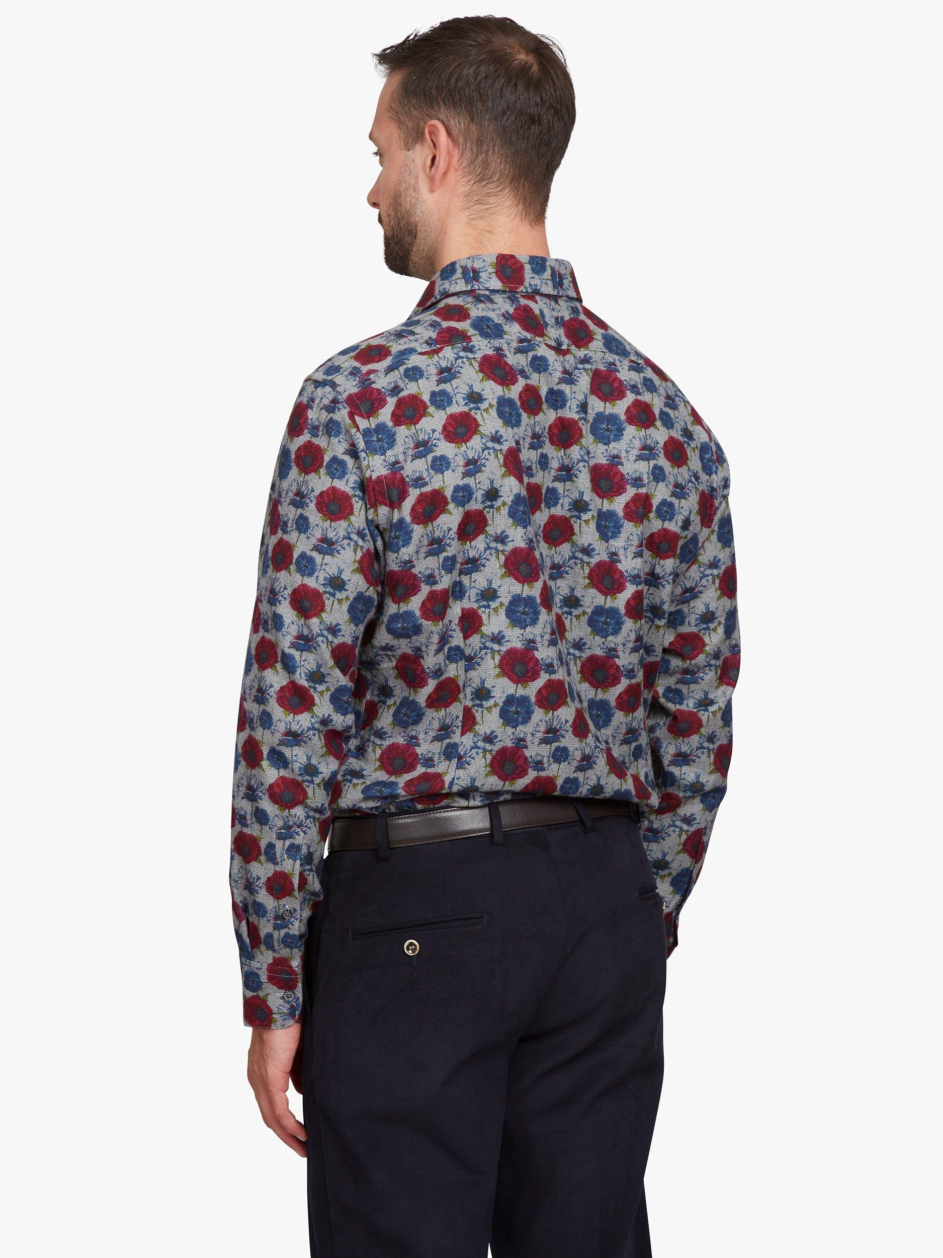 Product image 2 of 7, which shows Simon Carter Poppy Print Soft Cotton Long Sleeve Shirt, Blue/Multi, 16.5