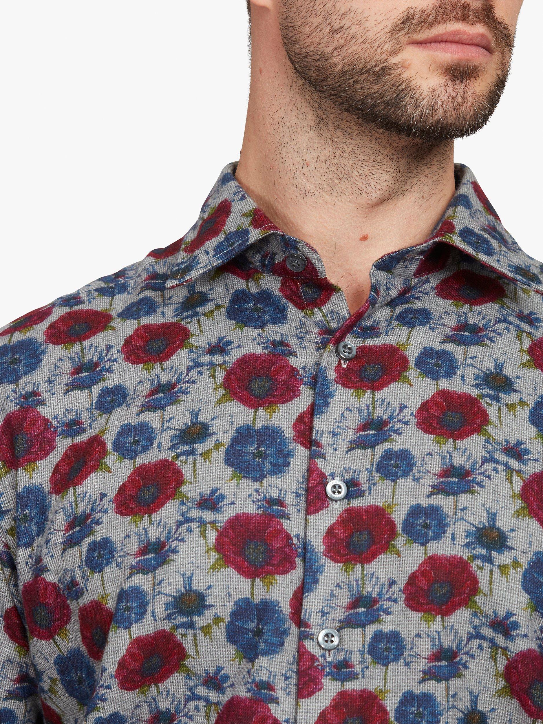 Product image 5 of 7, which shows Simon Carter Poppy Print Soft Cotton Long Sleeve Shirt, Blue/Multi, 16.5