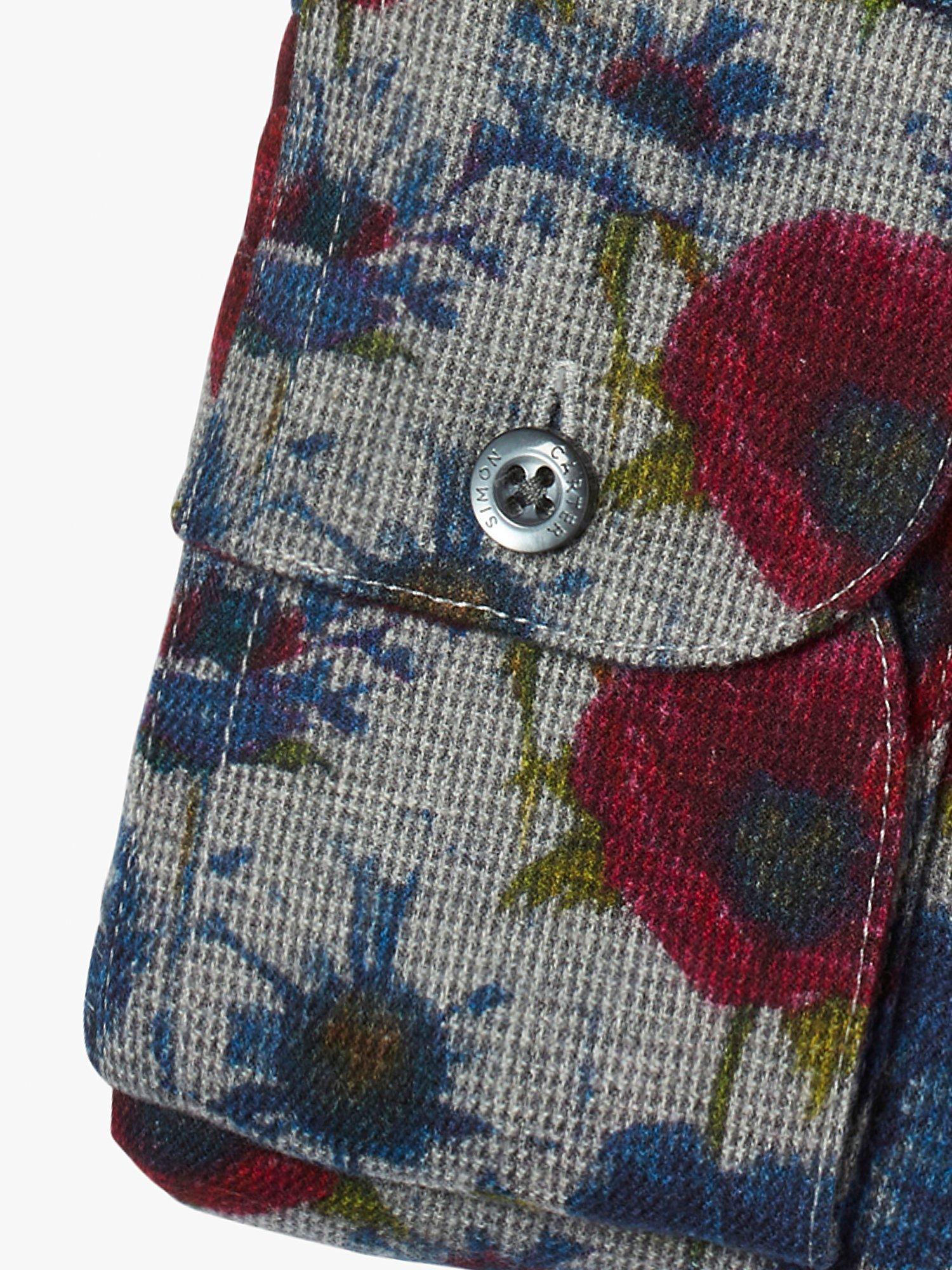 Product image 6 of 7, which shows Simon Carter Poppy Print Soft Cotton Long Sleeve Shirt, Blue/Multi, 16.5