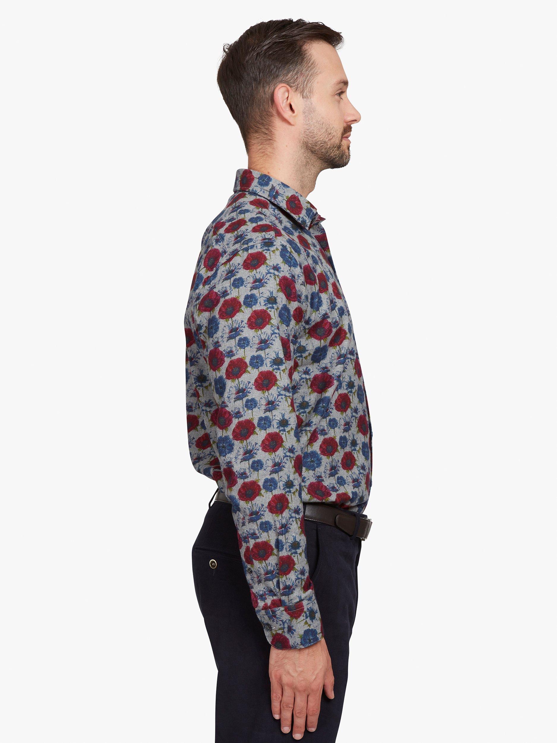 Product image 7 of 7, which shows Simon Carter Poppy Print Soft Cotton Long Sleeve Shirt, Blue/Multi, 16.5