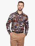 Simon Carter Office Window Print Long Sleeve Shirt, Orange/Black