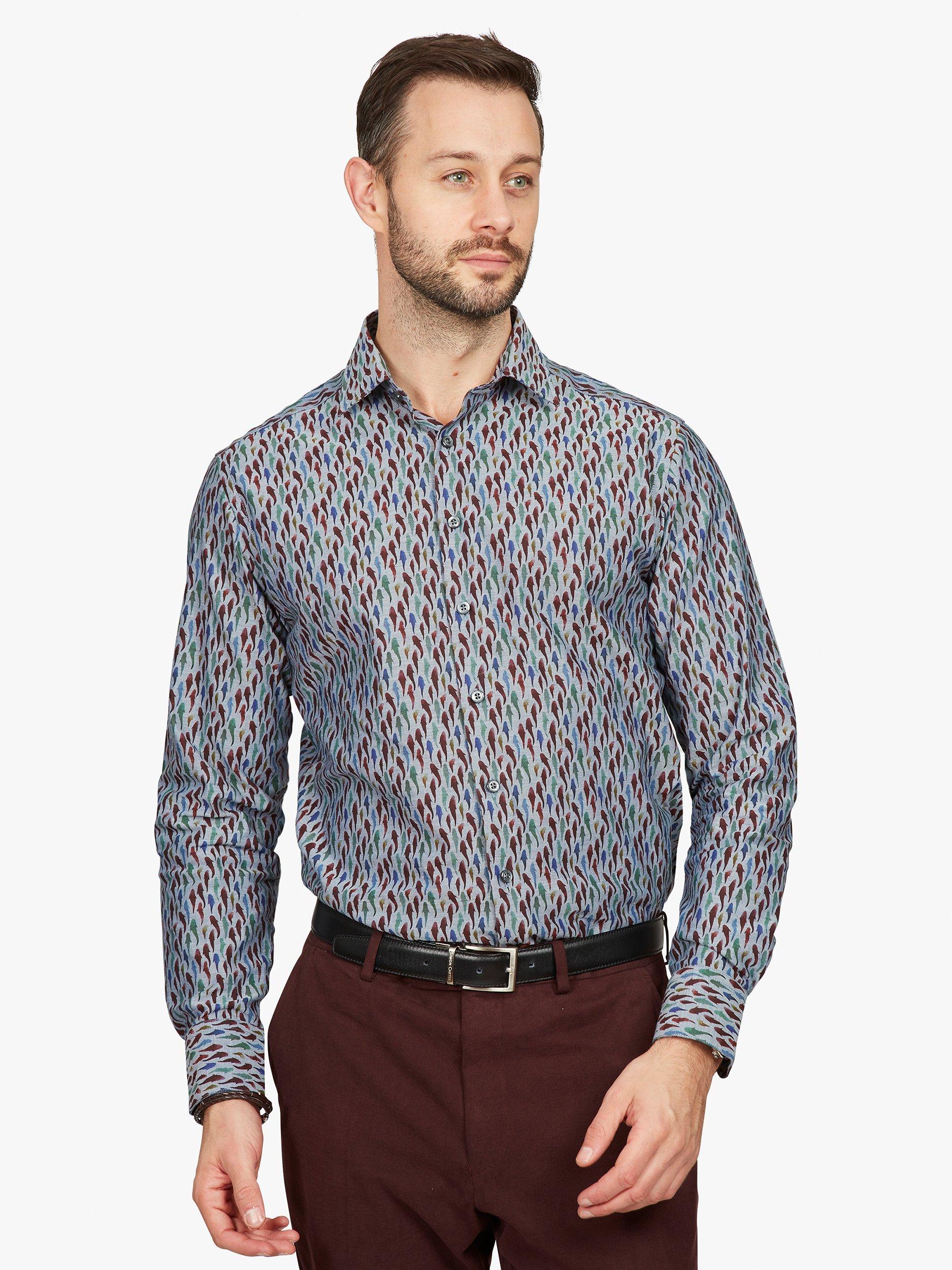 Simon Carter Shark Print Long Sleeve Shirt, Blue/Multi