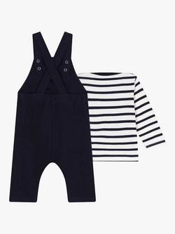 Petit Bateau Baby Dungarees & Breton Stripe Top Set, Navyy/Multi - view 2, Navy/Multi