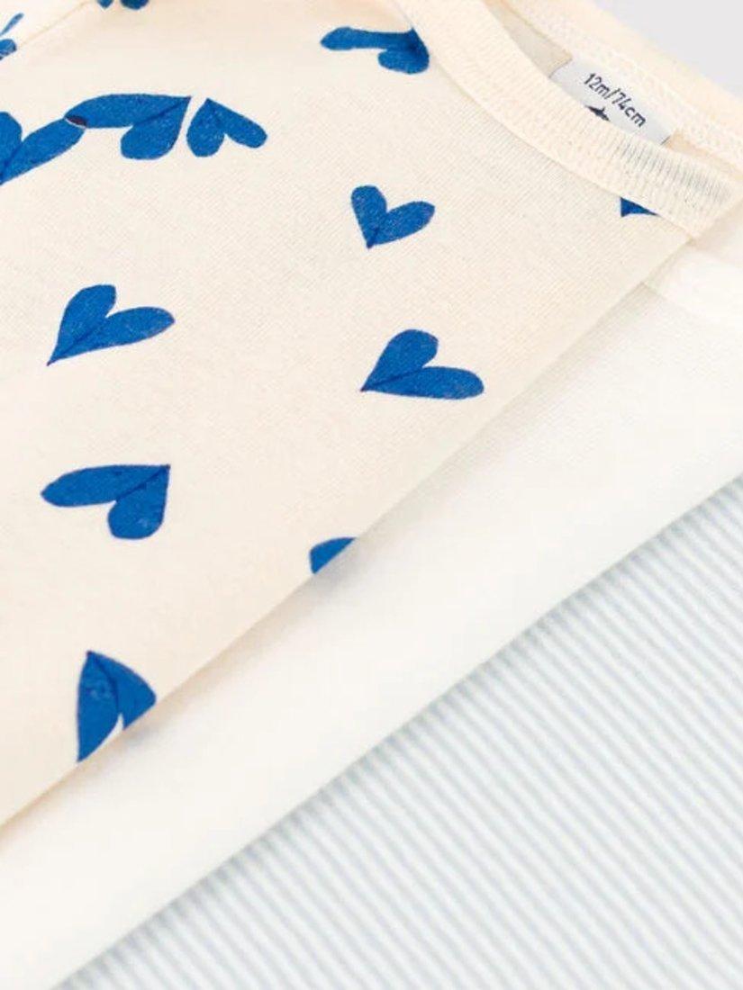 Product image 3 of 3, which shows Petit Bateau Baby Heart Short Sleeve Bodysuits, Pack of 3, Blue/Multi, 6 months