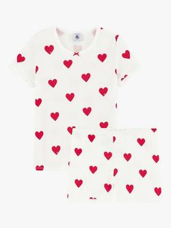 Petit Bateau Kids' Heart Print Short Pyjamas, Marshmallow/Terkuit, Marshmallow/Terkuit