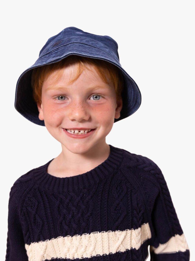 Product image 1 of 5, which shows Petit Bateau Kids' Denim Sun Hat, Bleu Delave, 3-4 years