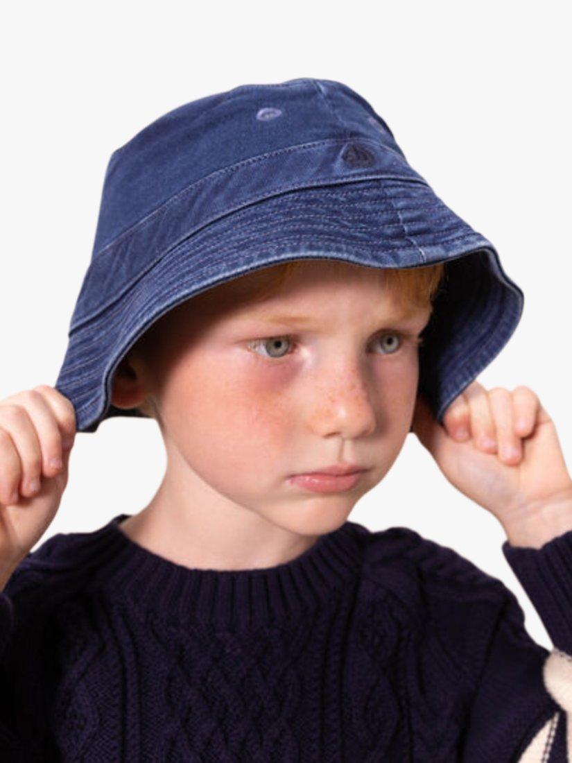 Product image 4 of 5, which shows Petit Bateau Kids' Denim Sun Hat, Bleu Delave, 3-4 years