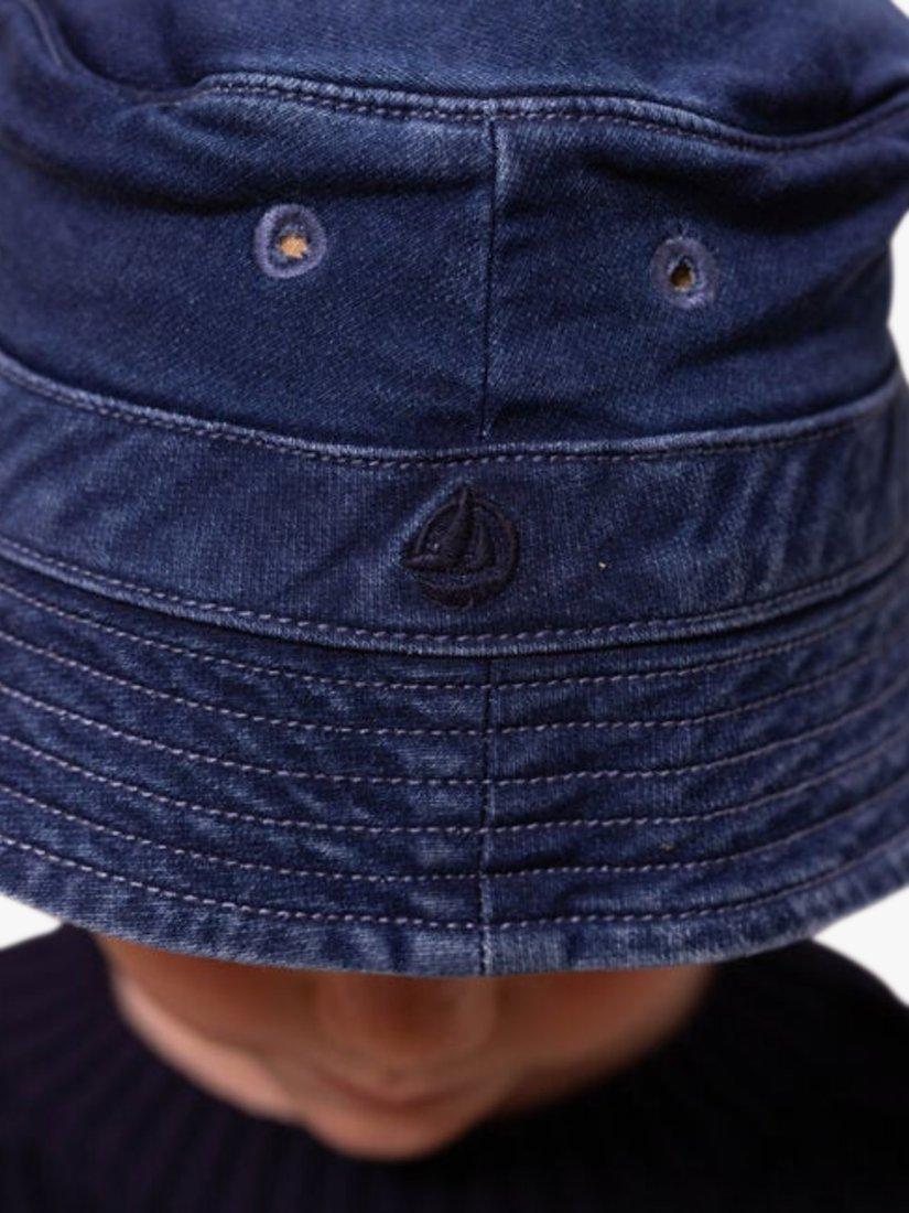 Product image 2 of 5, which shows Petit Bateau Kids' Denim Sun Hat, Bleu Delave, 3-4 years
