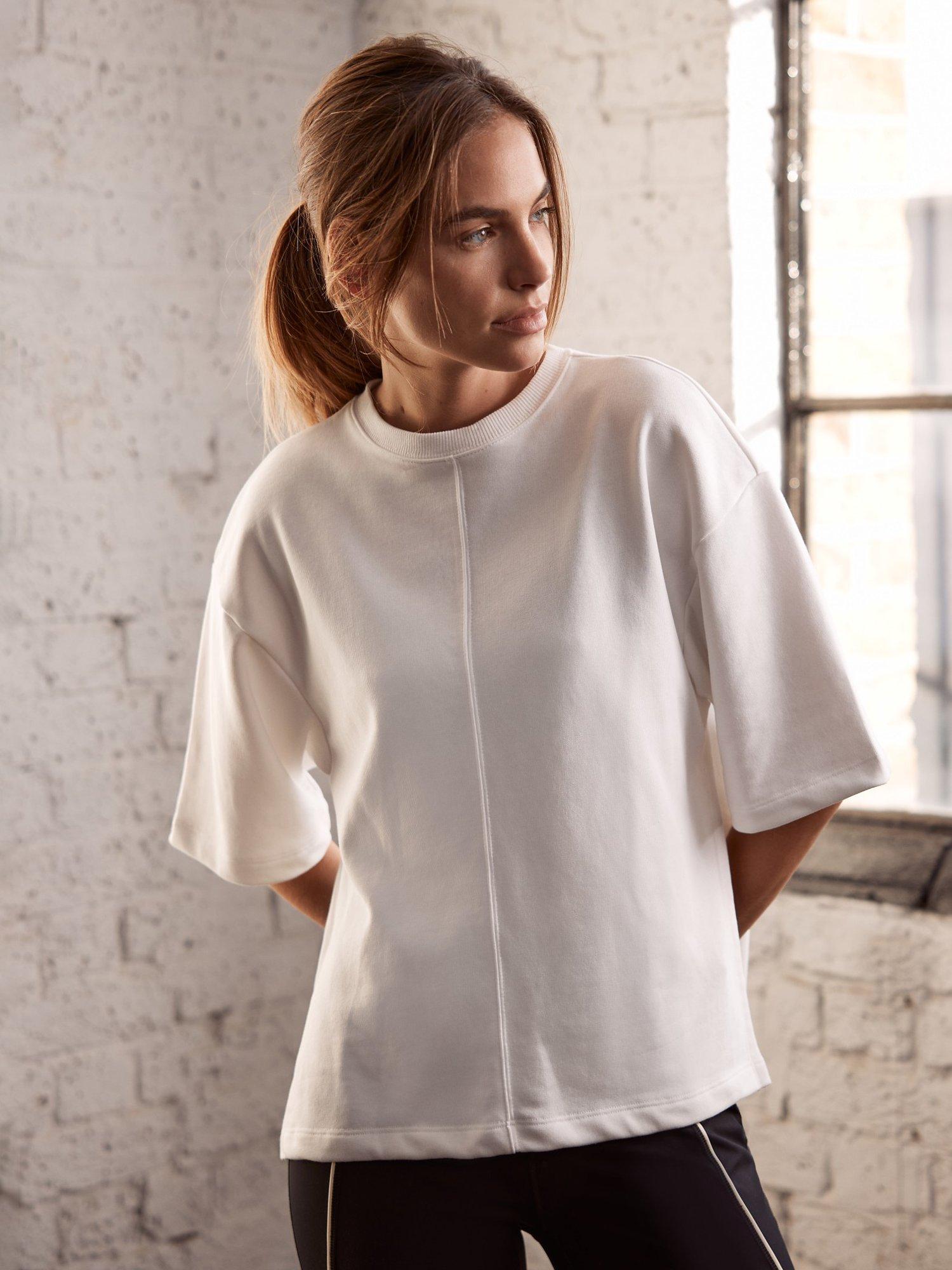 Mint Velvet Seam Detailing Crop Sweat T-Shirt, White Ivory