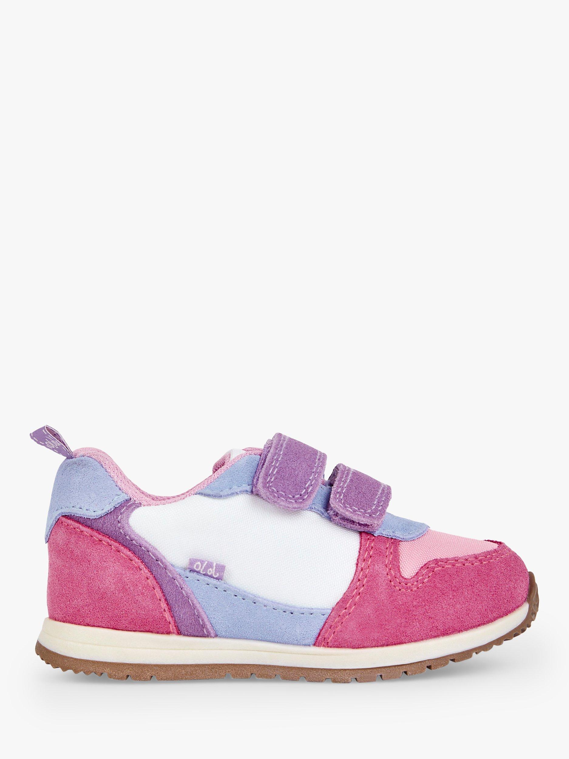 JoJo Maman Bébé Kids' Leather Colour Block Riptape Trainers, Pink/Multi