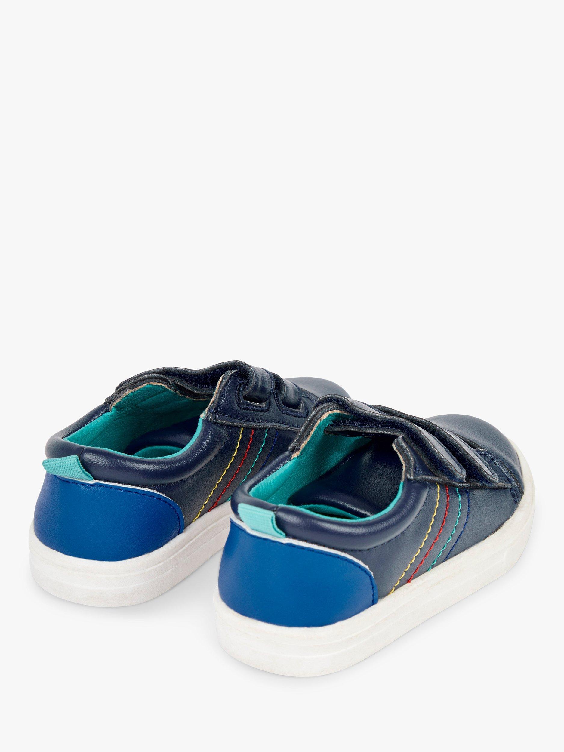 Product image 3 of 4, which shows JoJo Maman Bébé Kids' Leather Stitch Riptape Trainers, Navy, 4 Jnr