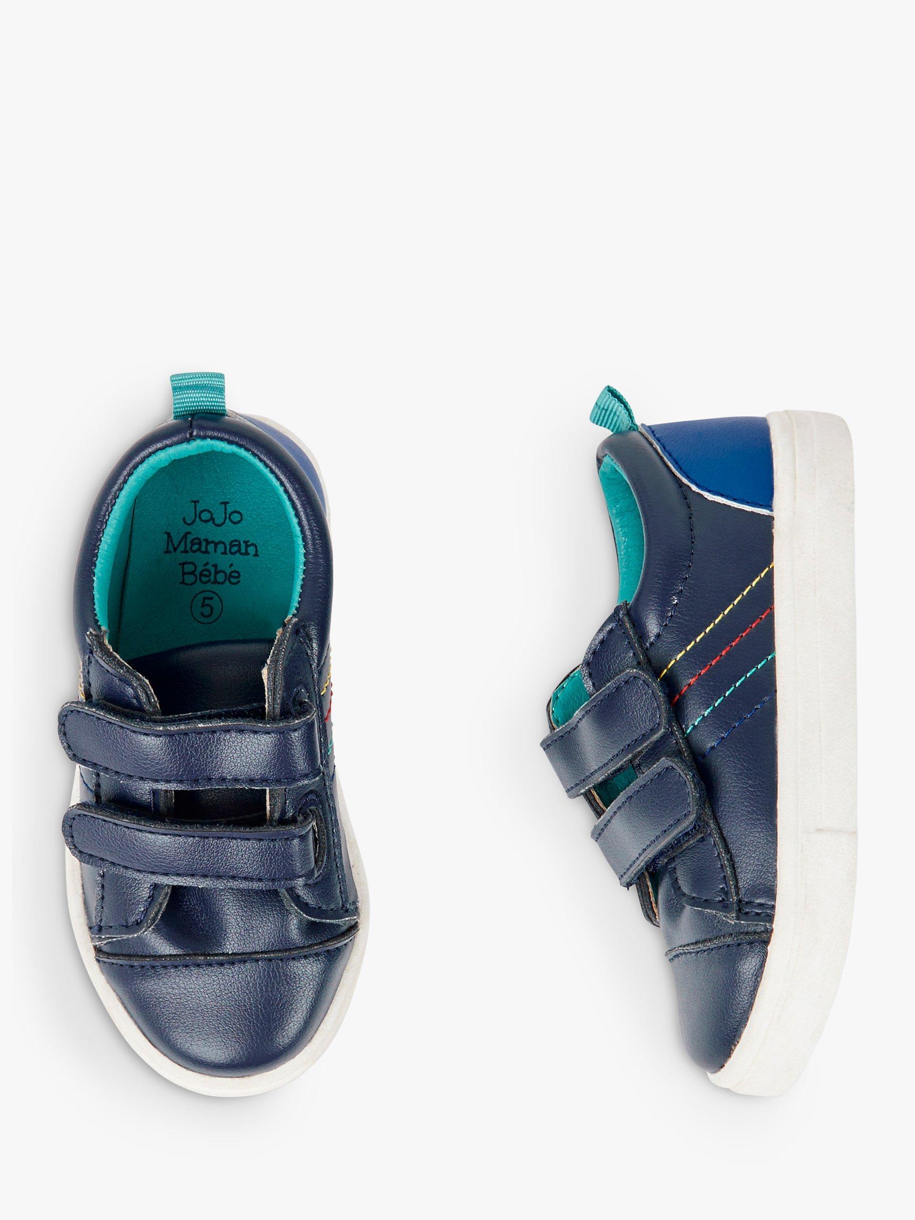 Product image 4 of 4, which shows JoJo Maman Bébé Kids' Leather Stitch Riptape Trainers, Navy, 4 Jnr