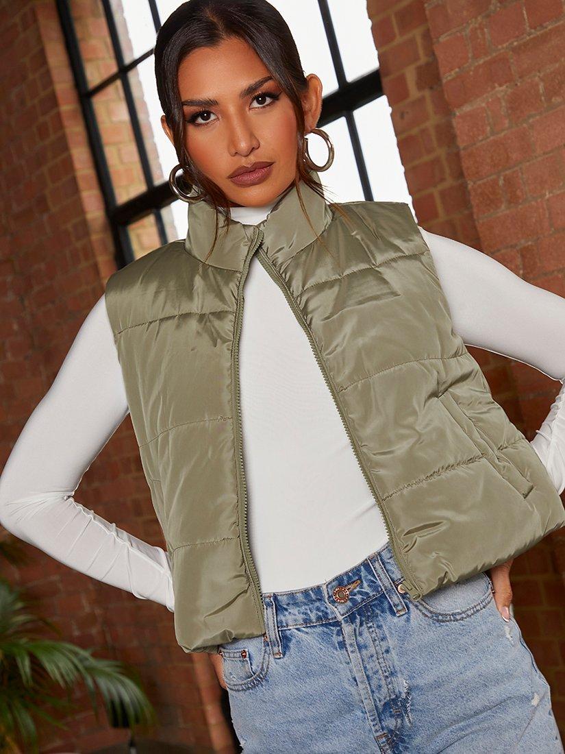 Chi Chi London Cropped Padded Gilet, Khaki