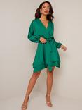 Chi Chi London Satin Wrap Mini Dress, Green