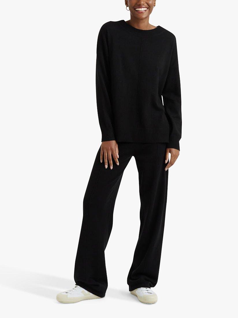 Product image 1 of 4, which shows Chinti & Parker Wool Cashmere Blend Wide Leg Joggers, Black, XS