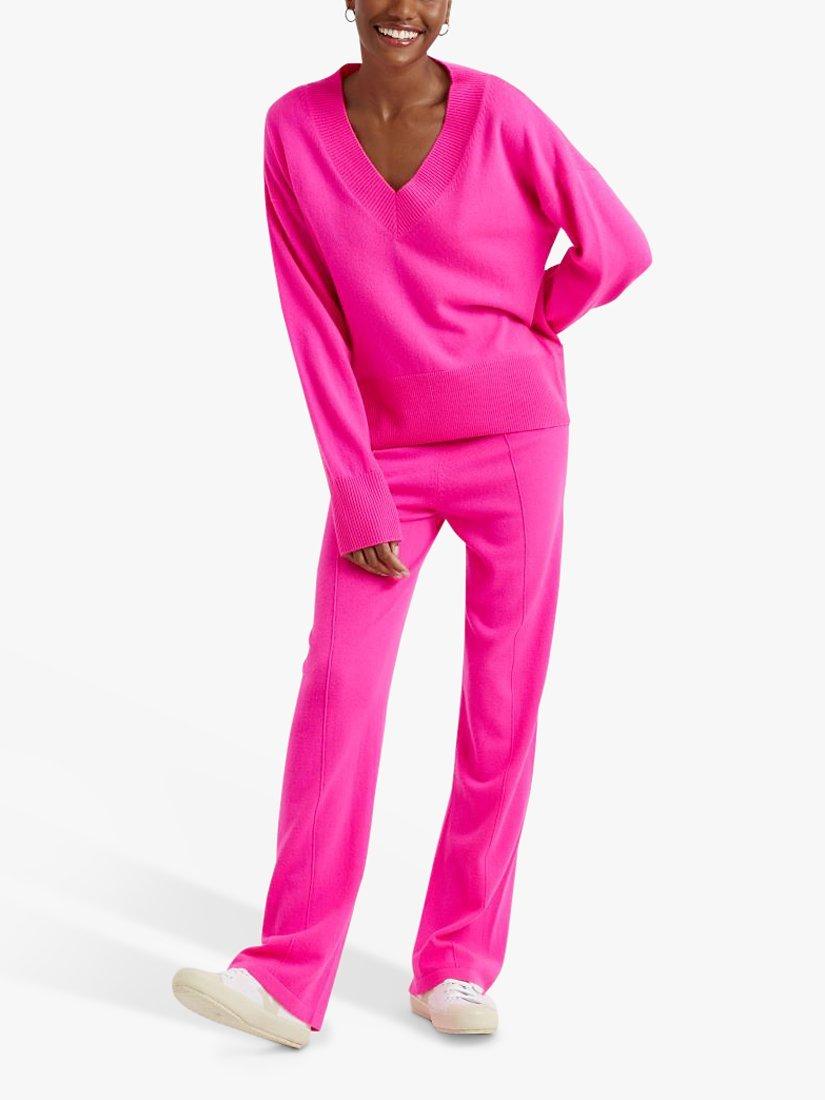 Product image 2 of 3, which shows Chinti & Parker Cashmere Blend V-Neck Jumper, Hot Pink, XS