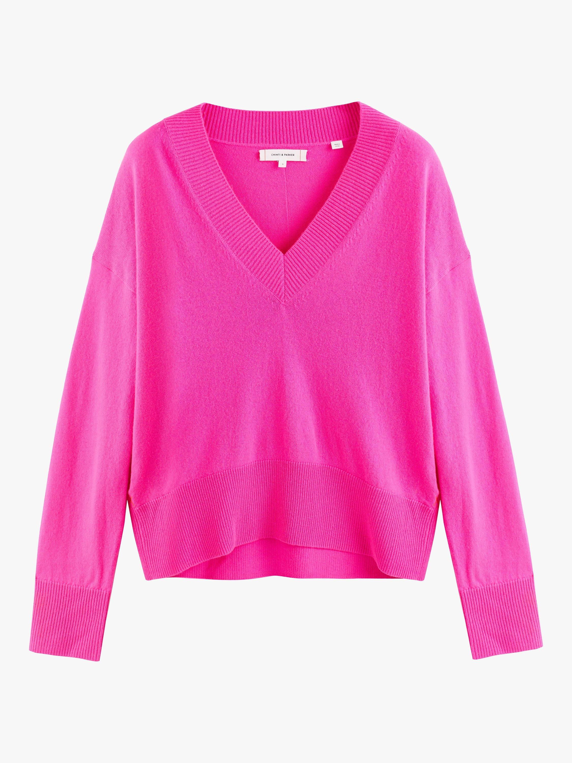 Product image 3 of 3, which shows Chinti & Parker Cashmere Blend V-Neck Jumper, Hot Pink, XS
