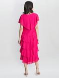 Gina Bacconi Tessa Tiered Shoulder Trim Midi Dress, Fuchsia