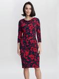 Gina Bacconi Abbie Printed Jersey Cowl Neck Dress, Navy/Red