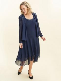 Gina Bacconi Lilibeth Sequin Beaded Shoulder Jacket Dress, Spring Navy, Spring Navy