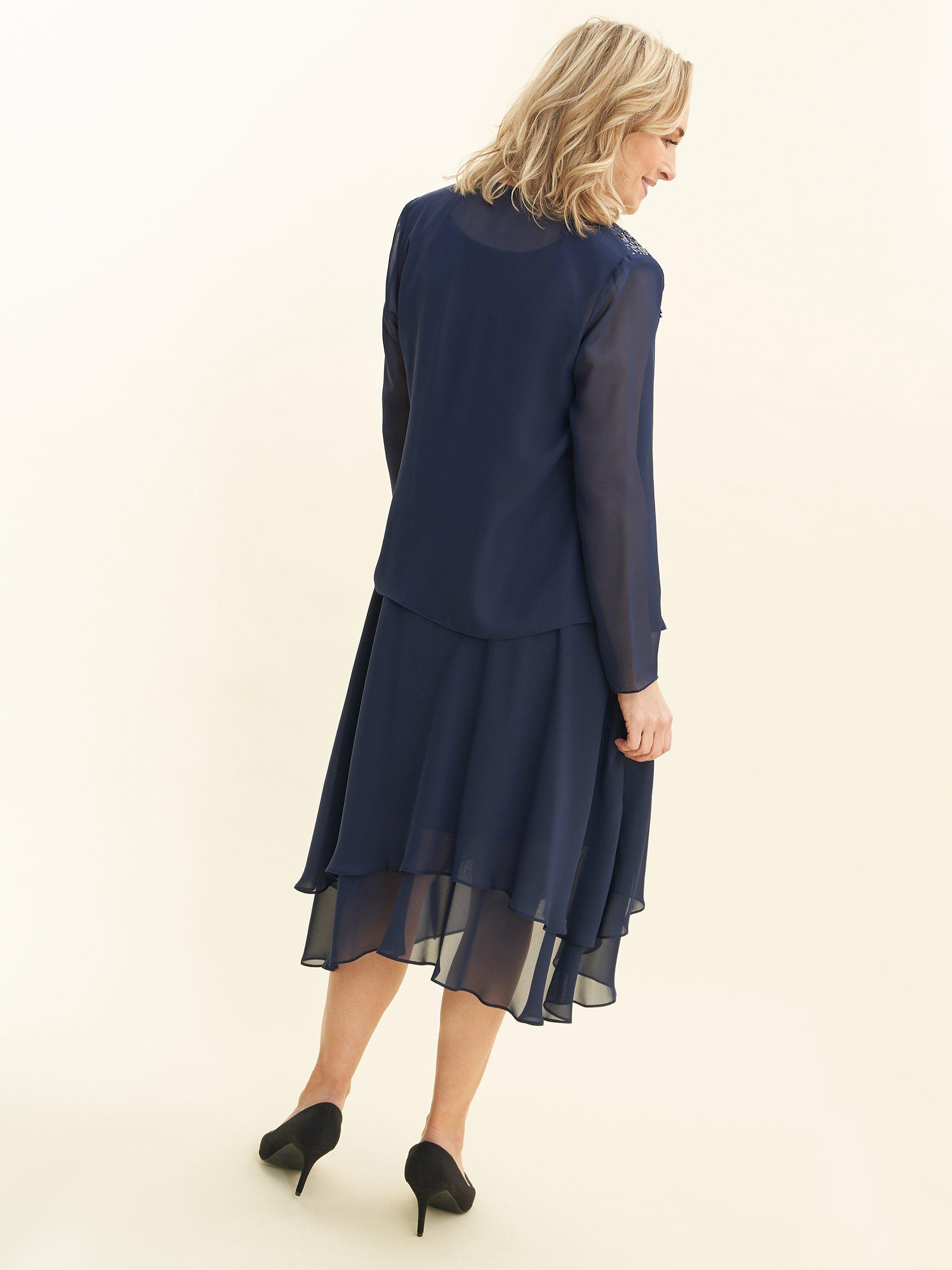 Product image 2 of 6, which shows Gina Bacconi Lilibeth Sequin Beaded Shoulder Jacket Dress, Spring Navy, 14