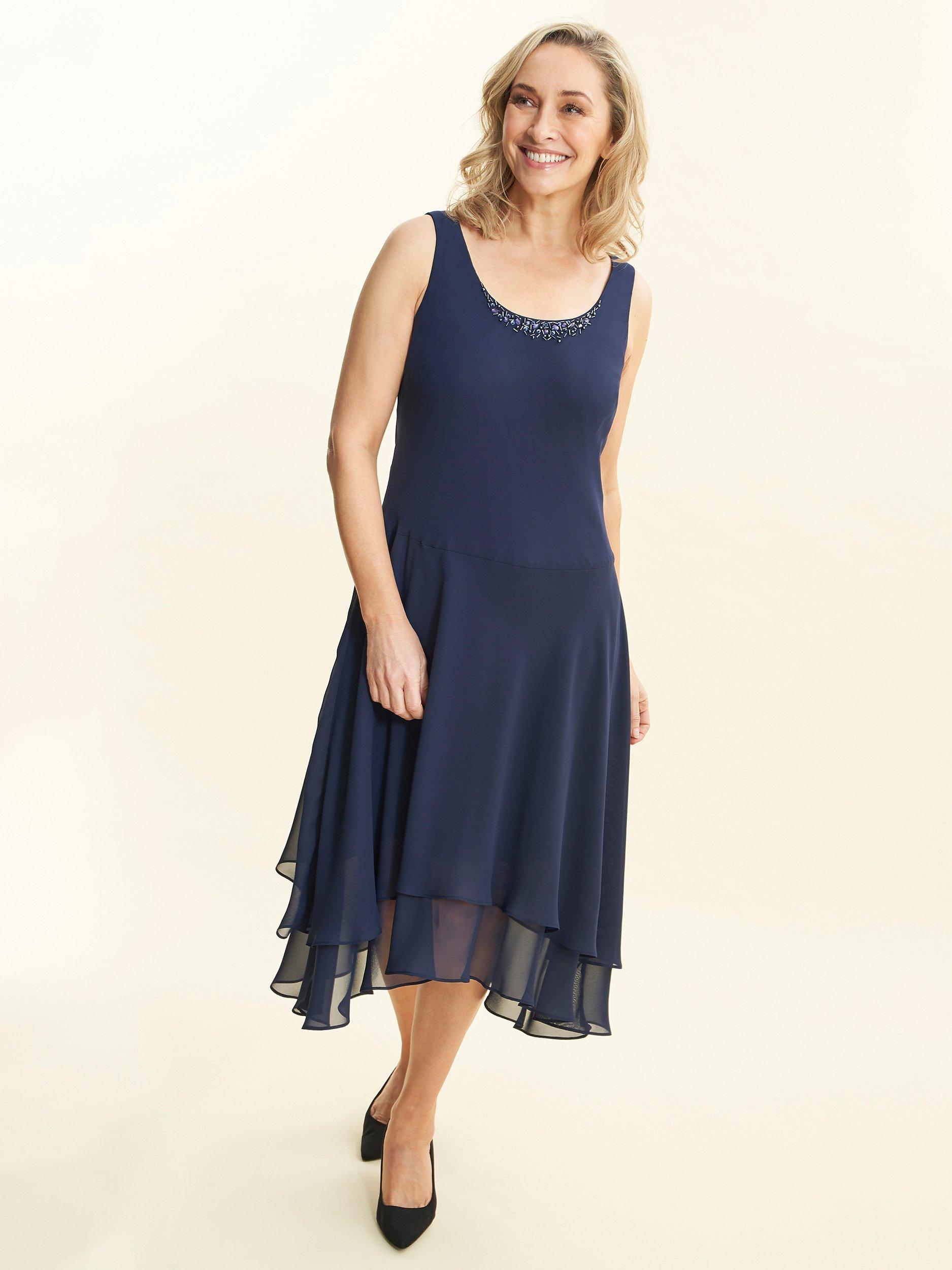 Product image 6 of 6, which shows Gina Bacconi Lilibeth Sequin Beaded Shoulder Jacket Dress, Spring Navy, 14