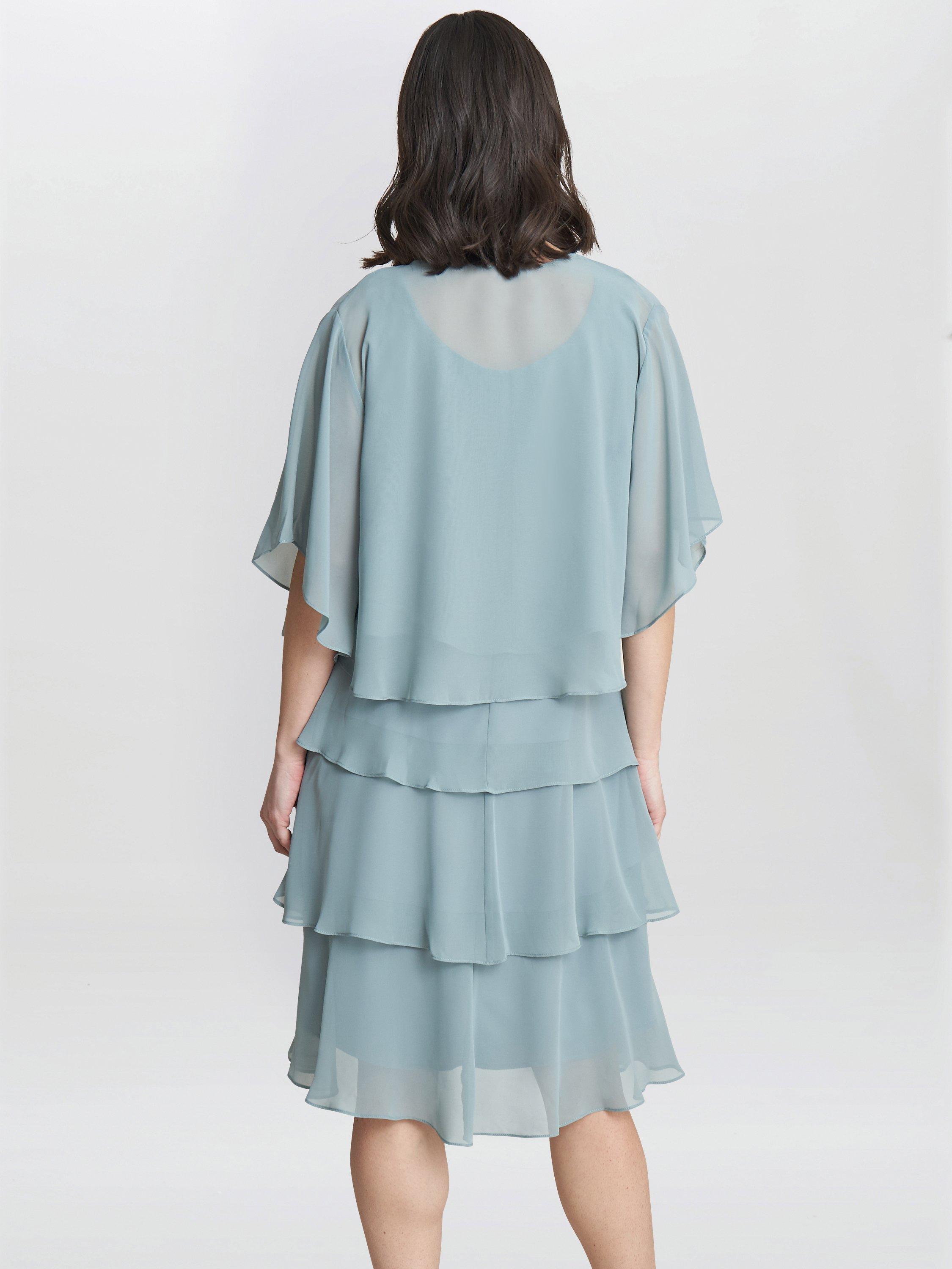 Product image 2 of 6, which shows Gina Bacconi Toni Layered Scoop Neck Dress and Jacket, Sage, 14