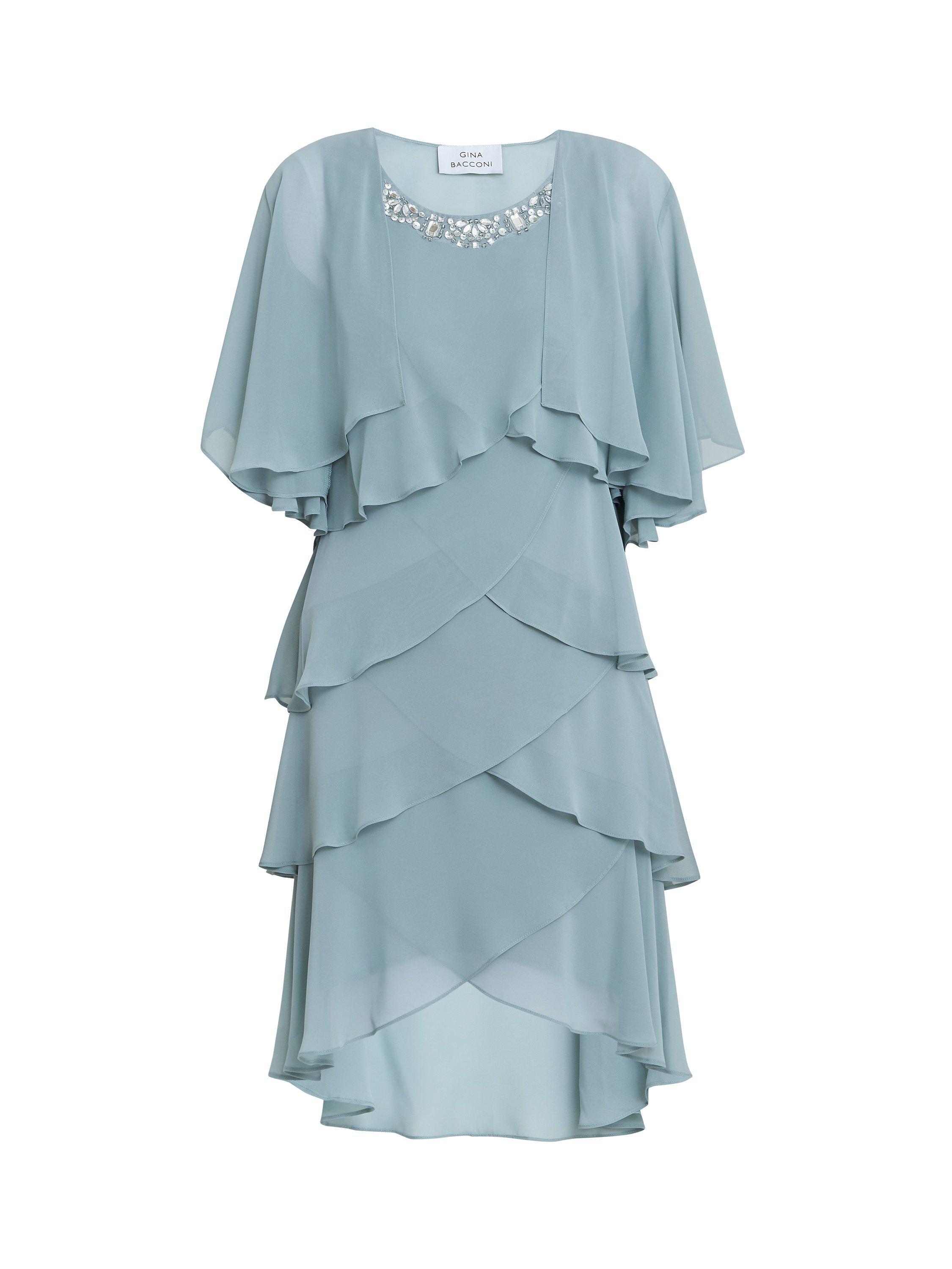 Product image 4 of 6, which shows Gina Bacconi Toni Layered Scoop Neck Dress and Jacket, Sage, 14