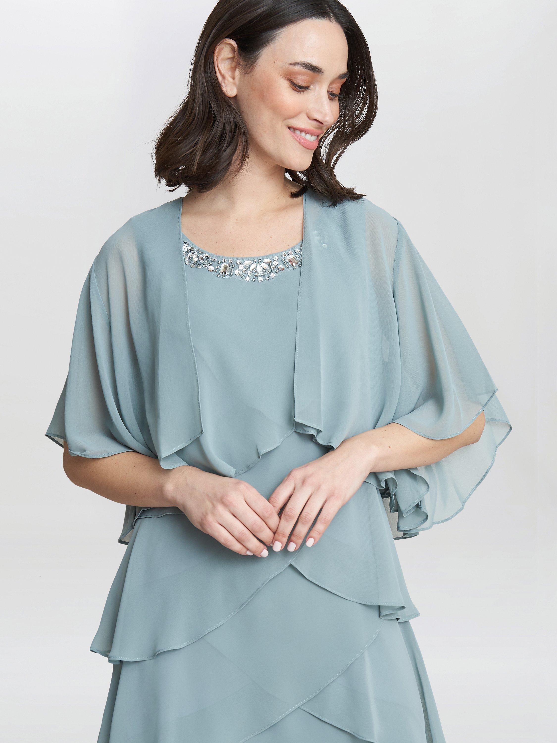 Product image 5 of 6, which shows Gina Bacconi Toni Layered Scoop Neck Dress and Jacket, Sage, 14